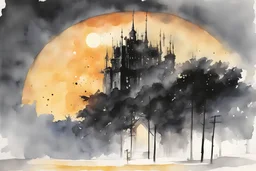 Bright sun rise A royal throne, casting a warm glow, create in inkwash and watercolor, art style of Olivier Coipel, Mike Mignola, Bill Sienkiewicz