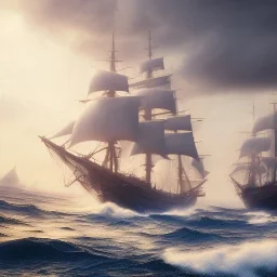 photo of a ultra realistic sailing ship, dramatic light, pale sunrise, cinematic lighting, battered, low angle, trending on artstation, 4k, hyper realistic, focused, extreme details, unreal engine 5, cinematic, masterpiece, art by studio ghibli, intricate artwork by john william turner