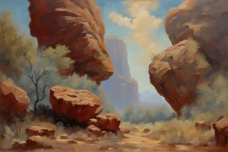 blue sky, rocks, sci-fi, mountains, vegetations, friedrich eckenfelder, and henry luyten impressionism paintings