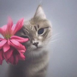 cat with flower in fog