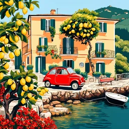 Italian villa in Portofino with lemon tree with sea view and a Red vespa