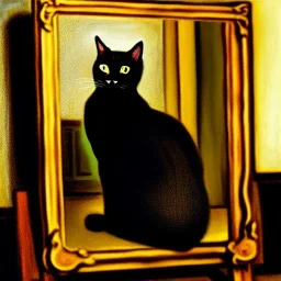 oil portrait of a Cat watching himself in a mirror by Monet 8k