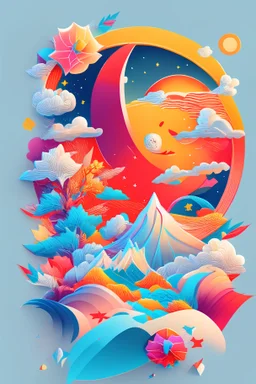 artwork of t-shirt graphic design, flat design of a lunar new year visual graphic, colorful shades, highly detailed clean, vector image, photorealistic masterpiece, professional photograph,, flat white background, isometric, vibrant vector