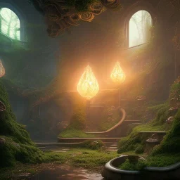 fantasy concept art, dynamic lighting, Intricately detailed, Splash screen art, deep color, Unreal Engine, volumetric lighting, fantasy library artwork, indoors, cozy, black leather, black marble, Fantasy library artwork, white candles, white silk, vines, moss, sigils,