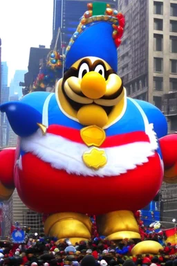 macy's day parade float of giant king dedede from kirby