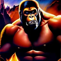 portrait oil on canvas, King Kong ,comic book cover, mystical colors,insanely detailed,realistic,intrincate detail, 16k resolution, masterpiece,Frank Frazetta,Alex Horley, Simon Bisley,Oscar chichoni