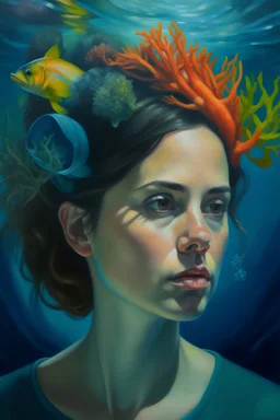 deniz altında kadın portresi yağlı boya