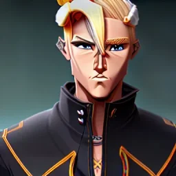 blond man samurai with cyber body and braid