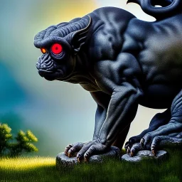 Ultra detailed fullbody Portrait in oil on canvas of Goliath Gargoyle on Garden,intense stare,extremely detailed digital painting, extremely detailed face,crystal clear Big glowing eyes, mystical colors ,perfectly centered image, perfect composition, rim light, beautiful lighting,masterpiece,8k, stunning scene, raytracing, anatomically correct, in the style of robert e howard and Ken Kelley and Ohrai Noriyoshi and Simon Bisley and tomzj1