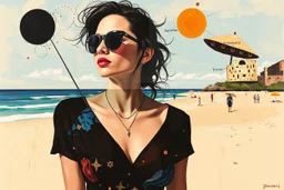 Eclectic Surrealist Fusion, acrylics, beach, double exposure, Tanguy, Miró, stylish