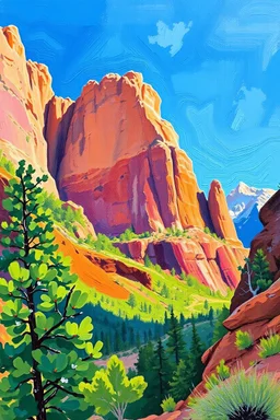 colorful loose oil painting inspired by Zion National Park's stunning landscape