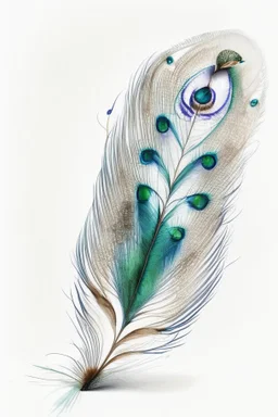 Realistic peacock feather drawing on a white background