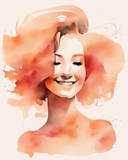 abstract woman smiling silhouette and hair light peach colors watercolor draw