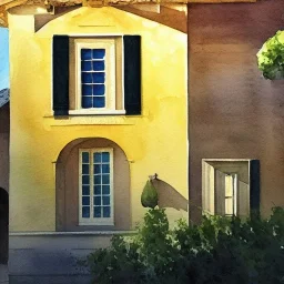 Watercolor, house, gold, hyperrealistic, light