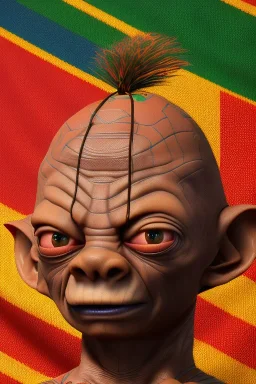 smeagol in Kente cloth, cinematic, zulu, ghana colours, african pattern, 8k quality