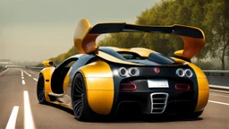 Buagtti Veyron Modernized Cyberpunk fast on road rear view