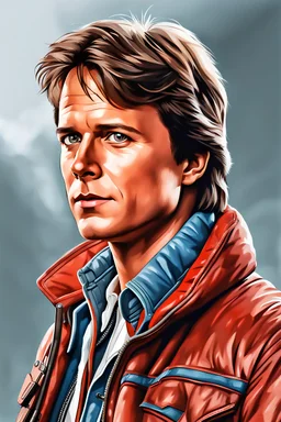 marty mcfly in 8k realistic digital drawing style, close picture, profile picture, intricate details, highly detailed, high details, detailed portrait, masterpiece,ultra detailed, ultra quality