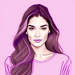 2d Illustration of a 25 year old beautiful American woman, front view, flat single light purple color background