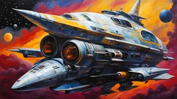 acrylic illustration, acrylic paint, oily sketch, spaceship, detailed, by [Todd Schorr | Iryna Yermolova | Conor Harrington]