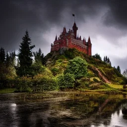 magic, castle, rain, landscape, snow, bright foreground, dragons