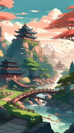 un paysage magnifique dans un style japon anime