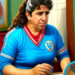 Create a highly realistic 3D scene. An detailed Realistic of Play Football Diego Maradona transforming her into a woman with the same specifications as the attached image. The method of transforming the painting in full detail. A comedic and funny touch. Ultra wide angle. Extremely realistic fine details. Highly realistic detailed display. Great full presentation and amazing drawing style. Transfer the full detailed drawing of the image at a wide and precise angle. Inspiri