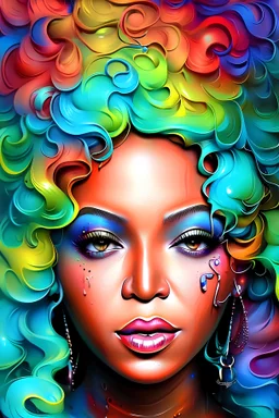 Beyonce, graffiti art, splash art, street art, spray paint, oil gouache melting, acrylic, high contrast, colorful polychromatic, ultra detailed, ultra quality, CGSociety, by Jasmine Becket-Griffith