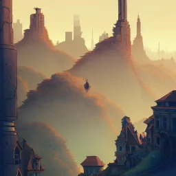 Skyline+city on inslands+Trainstation on cliff+Vignola classicism +palladio+detailed facades+uphill road+trees+ biopunk+Book illustration by Gediminas Pranckevičius, Jean Baptiste Monge, Brian Kesinger, Anton fadeev, Kilian Eng, strong lines, high contrast vibrant colors, highly detailed, 16k resolution, trending on behance