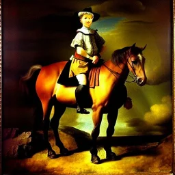 portrait of a horse riding by Rembrandt style