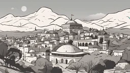 Ottoman era. Cizîra Botan. Botan city. Turkey. animated history. vector. cartoon. Digital painting. minimal, less color. Vector, Kurdish. color. minimal