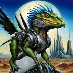 Lucky Stryker, Jet eagle lizard hybrid, biomechanical surrealism,