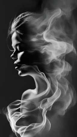 smoke art grey and white flowing around woman face silhouette