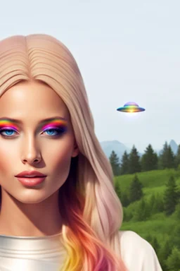 ufos rainbows,beautifuls paysages, fantastic colours,cosmic woman ,beautiful ufos rainbow, admiral from the future,
