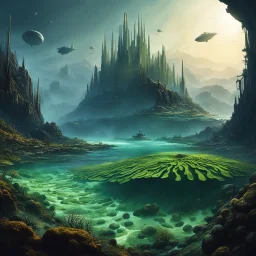 Lazarus: The surface of the planet Pandora is sea, dominated by a type of kelp which appears to be sentient. land is overrun by a number of deadly predators that are efficient killers, requiring people on the planet surface to adapt to a highly stressful lifestyle. The main fortress is known as Colony, a small city