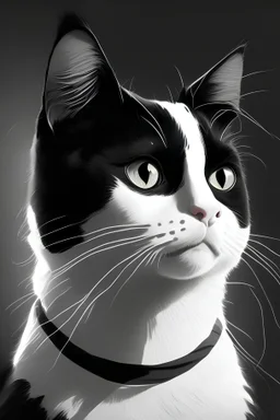 create a wise black and white cat character for a fact and trivia YouTube channel