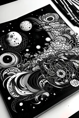 galaxy black and white colouring book