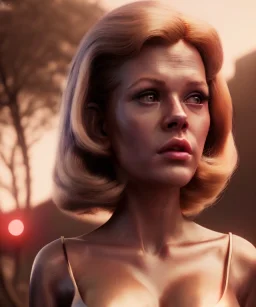 Ultra Realistic retro sci-fi movie, classic ovni levitating, 1960 year, waist up view portrait, blonde woman, sweet teenager Jane Fonda face, perfect iris, glow eyes, face makeup, tight latex coat, many people, Retro sci-fi style, soft color, highly detailed, unreal engine 5, ray tracing, RTX, lumen lighting, ultra detail, volumetric lighting, 3d, finely drawn, high definition, high resolution.