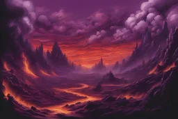 purple shading of fiery hellscape