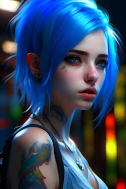 (masterpiece:1.4, best quality), (intricate details), unity 8k wallpaper, ultra detailed, beautiful and aesthetic, perfect lighting, (1girl), (blue hair, blue eyes, medium breasts),, dynamic pose, dynamic angle, lipstick, slim, slim body, medium breasts, , detailed background, realistic, solo, perfect detailed face, detailed eyes, highly detailed, blush, hair ornament, rolling_eyes, cross-eyed,<lora:Clothing+-:-1>