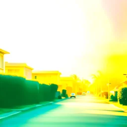 Photograph of a liminal suburbs, light pastel colors, blurred image from 90's