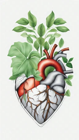 Logo real heart around it plants, white background, intricate details, highly detailed, high details, detailed portrait, masterpiece,ultra detailed, ultra quality