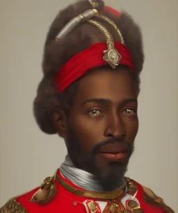 Negro Felipe, african slave, red uniform, red headband, short beard