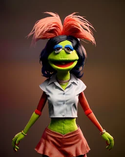 hybrid character, waitress sexy woman with monster muppet mask that covers her entire head, retro style, Sesame Street style, smooth, unreal engine 5, god lights, ray tracing, RTX, lumen lighting, ultra detail, volumetric lighting, 3d.