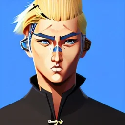 blond man samurai with cyber body and braid