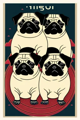  a group of pugs that are on top of each other, a poster by Nōami, ukiyo-e, anime aesthetic, minimalist.