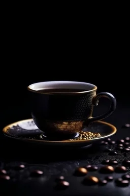 cup of cofee with pirple in dark background gold ratio