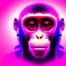 A beautiful portrait of a cyborg monkey purple neon color scheme, high key lighting, volumetric light high details psychedelic background