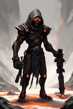 A menacing alien Sith warrior concept with orange eyes and a lot of arms, wielding 4 crimson laser sticks in a dark and gritty style.