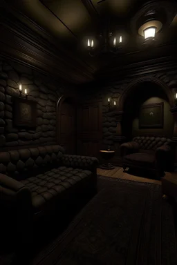 Stone victorian Chamber with a dark Brown theme