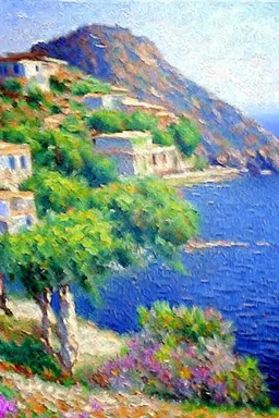 Greece landscape oil painting, detailed Claude Monet, detailed